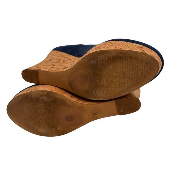 Boston Proper Navy Blue Leather Pammy Wedge Platform Cork Heels Size 9.5 - Picture 8 of 8